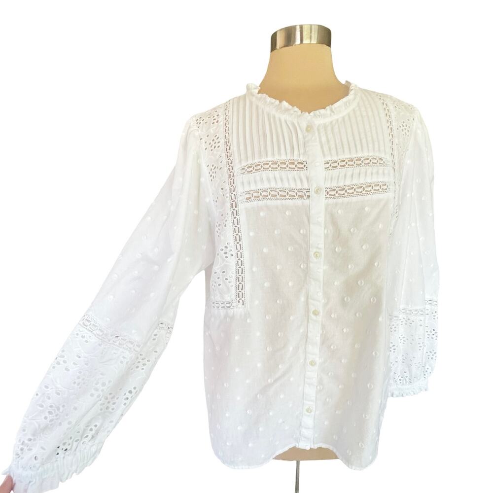 Vineyard Vines White Cotton Eyelet Button Up Top Cottagecore Boho Peasant Sz XL - Picture 6 of 12
